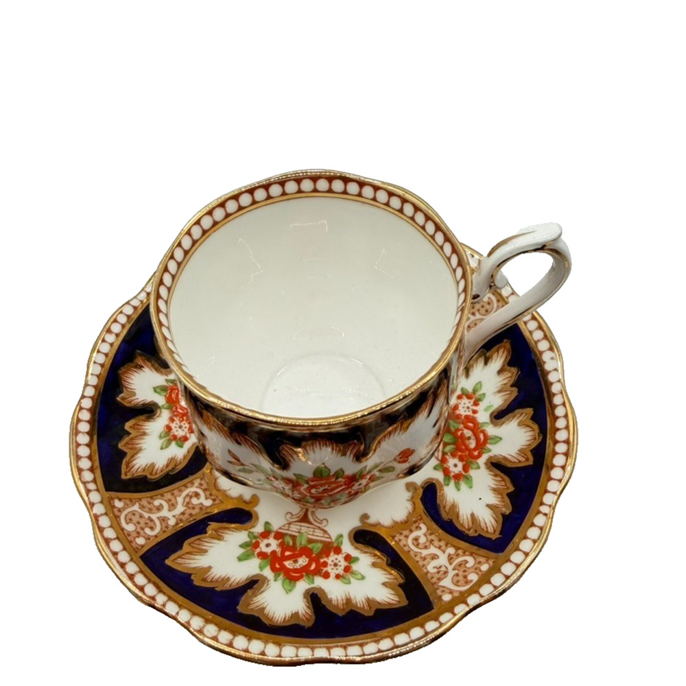 Royal Albert ROYALTY Bone China Blue Border Enameled Florals CUP & SAUCER
